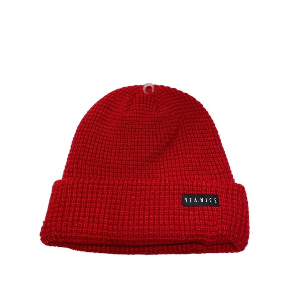 Yea.Nice Beanie Soft Acrylic Cherry Red Folded Waffle Weave Beanie Hat Cap Snow - Picture 1 of 3